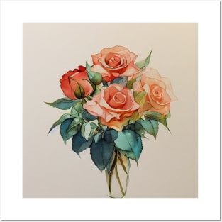 Coral pink Bouquet of Roses Posters and Art